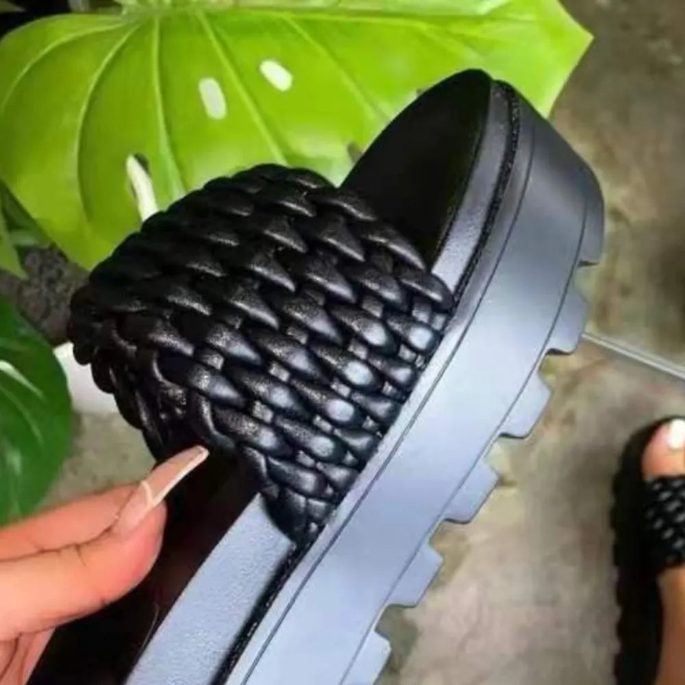 Open Toe PU Leather Platform Sandals
