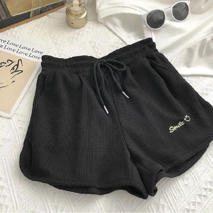 $17.35 - Women's Waffle Knit Sweat Shorts, Summer Casual Loose High Waist Lounge Wide Leg Short Shorts Outerwear