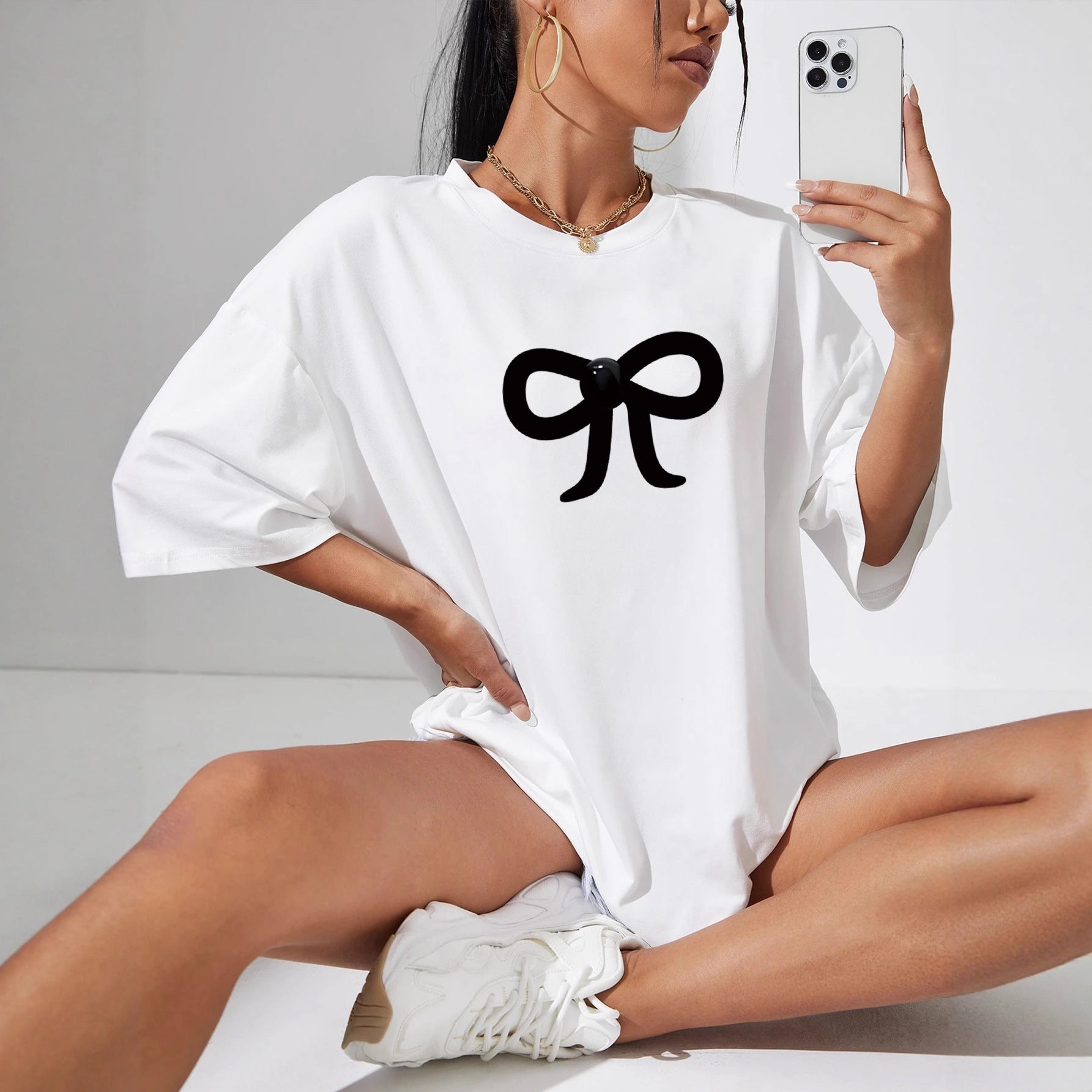 Multicolor round-neck short-sleeve T-shirt