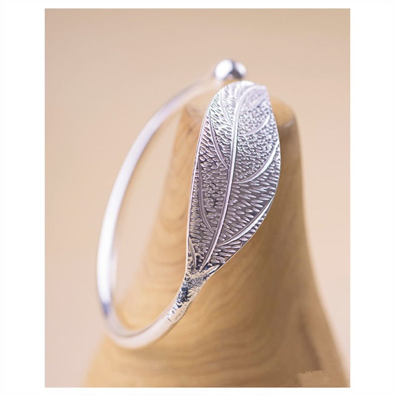 11,64 USD - Bracelets et joncs à breloques en forme de feuille plaqués argent pour femmes - Bracelet ajustable de mariage - Pulseira Feminina SL206