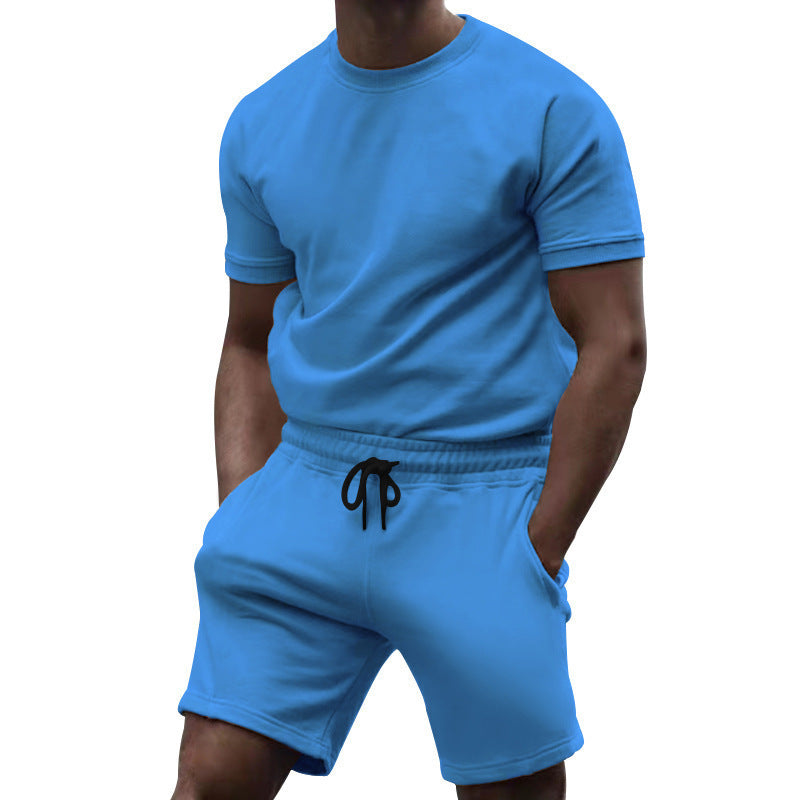 Survêtement de sport et de loisirs d'été pour homme, manches courtes, patchwork, col rond.