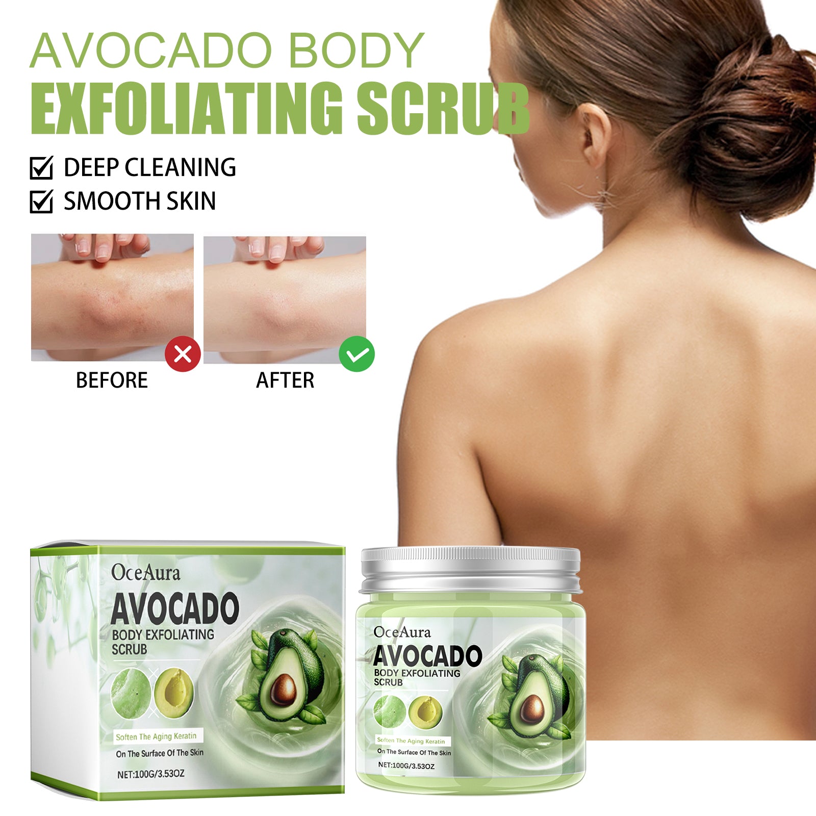 $24.57 - OCEAURA Avocado Exfoliating Body Scrub, for clear skin, removes dead cells and leaves skin smooth and radiant.