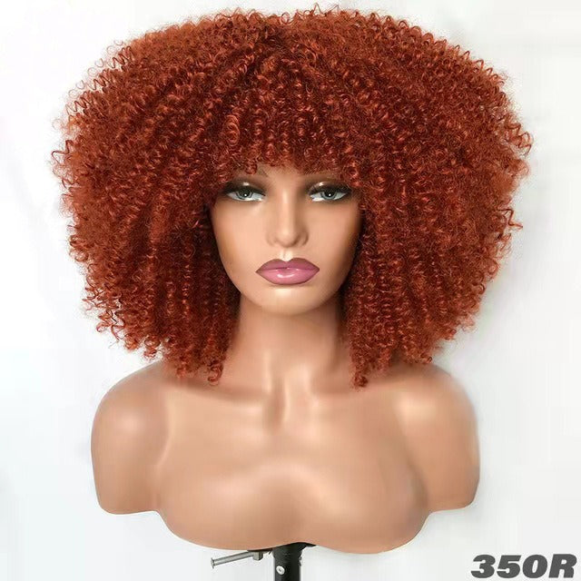 Perruque afro bouclée noire en fibres synthétiques, ensemble complet
