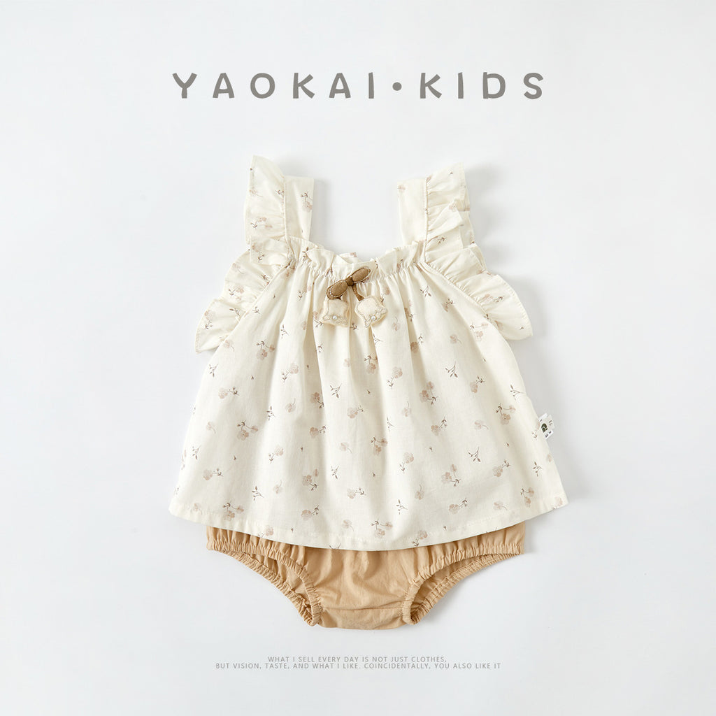 Ensemble deux pièces à motifs floraux pour filles, tenue d'été légère, style décontracté et tendance