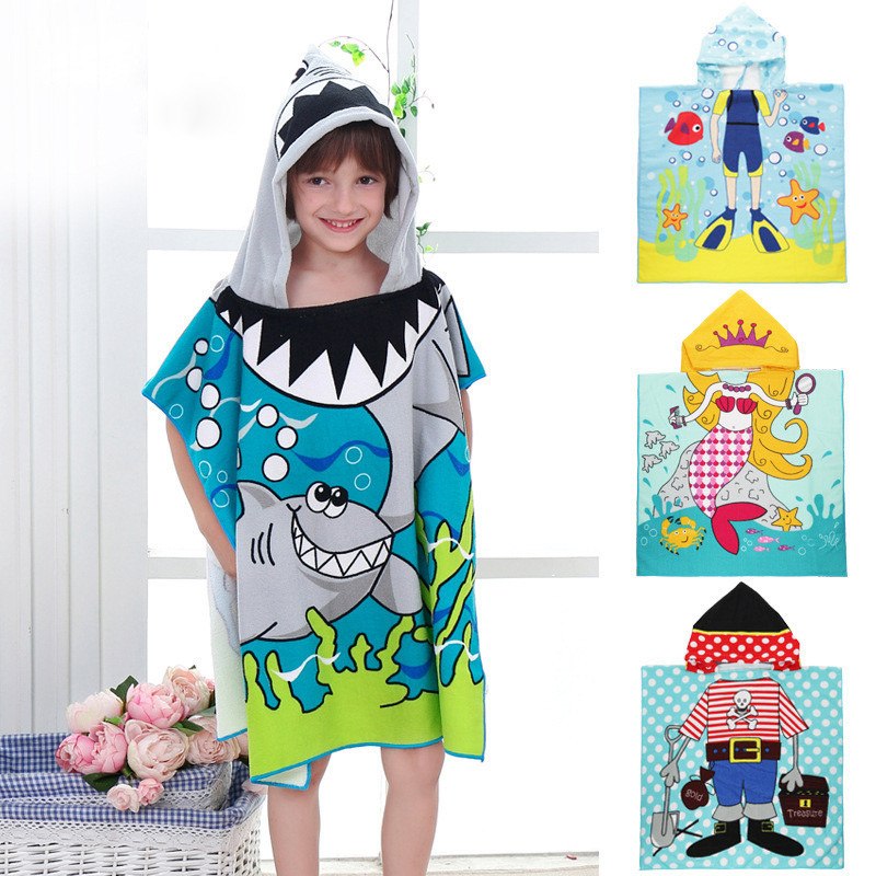 17.46 USD Cape de plage à capuche pour enfants, motif animaux, en microfibre, 60 x 120 cm, idéale pour la natation et le bain. Convient aux bébés et aux filles.