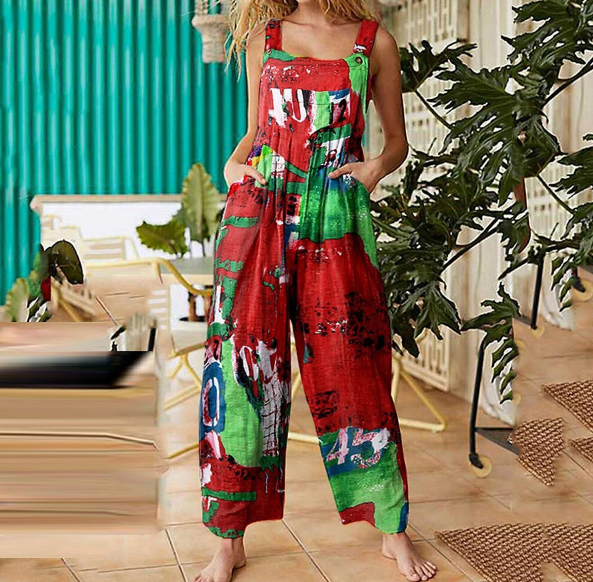 Combinaison en coton-lin décontractée pour femme – Sans manches, coupe ample, jambes larges, grandes tailles, style salopette longue et ample avec poches