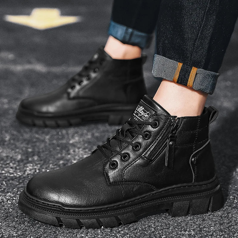 29.10 USD Bottes de travail rétro pour hommes, bottines montantes à semelle épaisse, style décontracté, style Chelsea, imperméables, idéales pour l'automne et l'hiver.