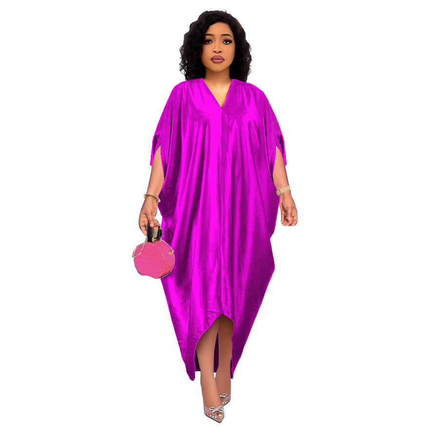 Robe grande taille pour femme, style africain, couleur unie et col en V (collection printemps)