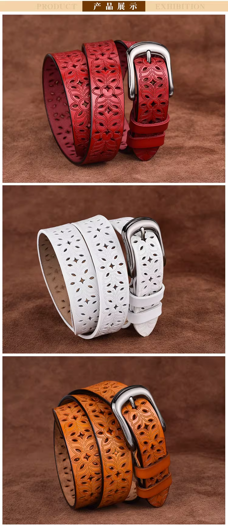 $13.39 - Women's hollowed-out belt, genuine leather pin buckle, wide cowhide belt, trendy and versatile