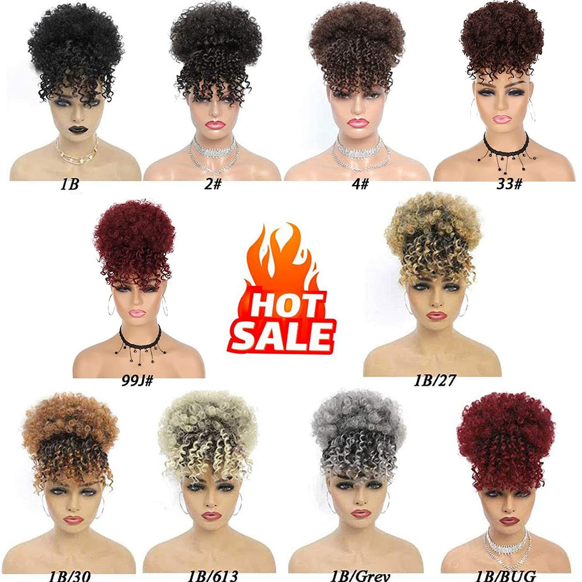 Coiffure tendance style européen/américain : frange volumineuse et petits rouleaux façon « chenille » pour cheveux afro.