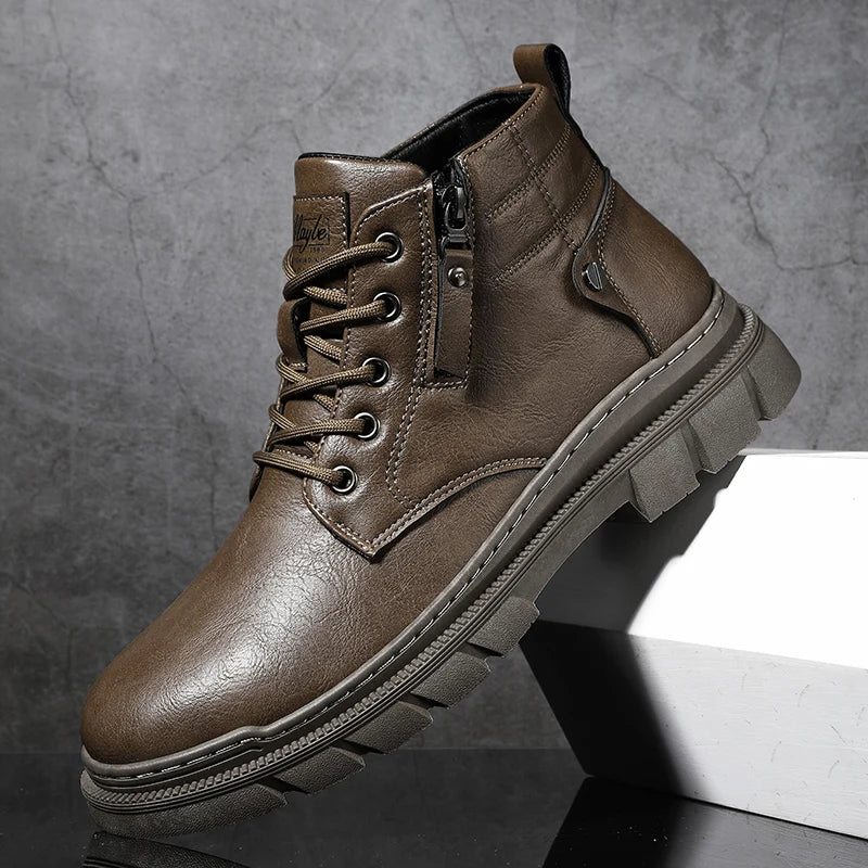 29.10 USD Bottes de travail rétro pour hommes, bottines montantes à semelle épaisse, style décontracté, style Chelsea, imperméables, idéales pour l'automne et l'hiver.