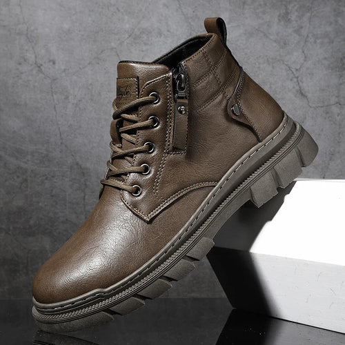 Men's Retro Work Boots, High-Top Chunky Sole Ankle Boots, Casual Chelsea Style, Waterproof, Ideal for Autumn and Winter.