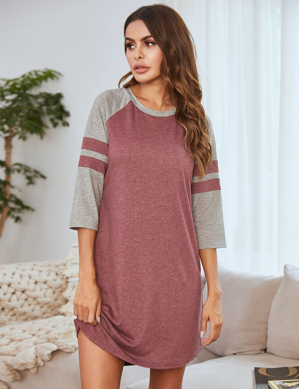 23,29 USD - pyjama d'intérieur à manches courtes et col rond, color block, pour femmes
