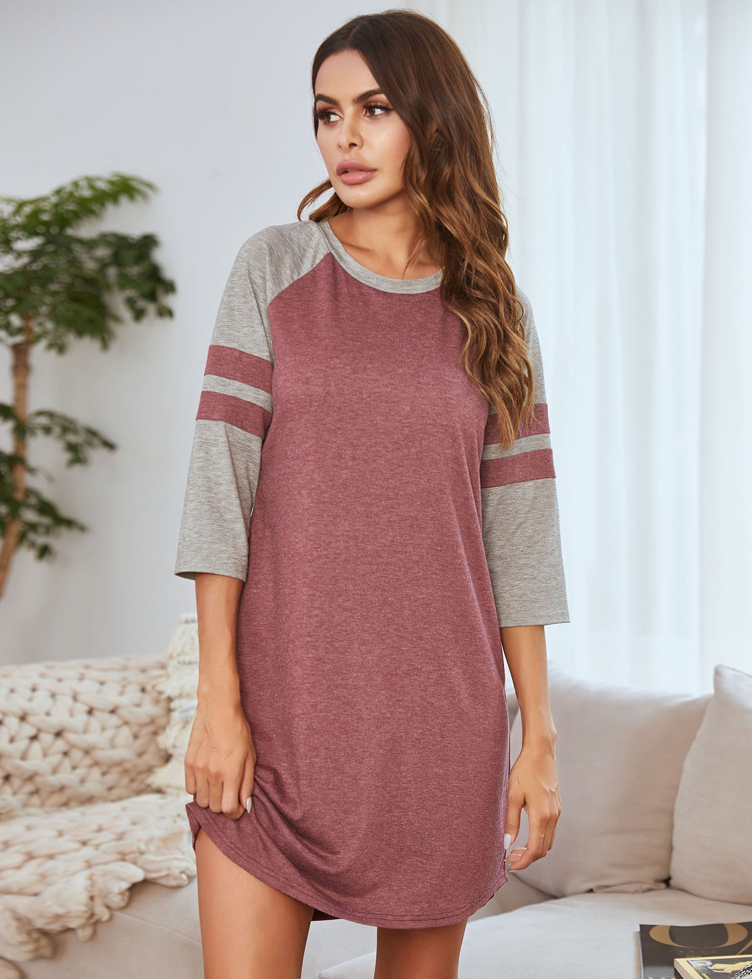 23,29 USD - pyjama d'intérieur à manches courtes et col rond, color block, pour femmes