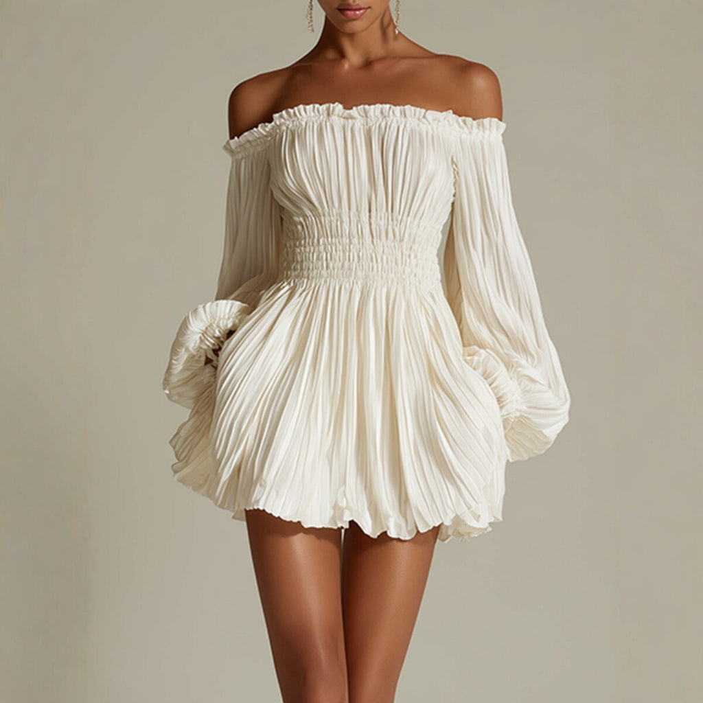 Robe élégante asymétrique plissée à manches longues pour femme