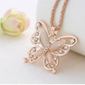Collier exquis pour femme avec pendentif papillon en or rose et opale, chaîne de pull, bijou