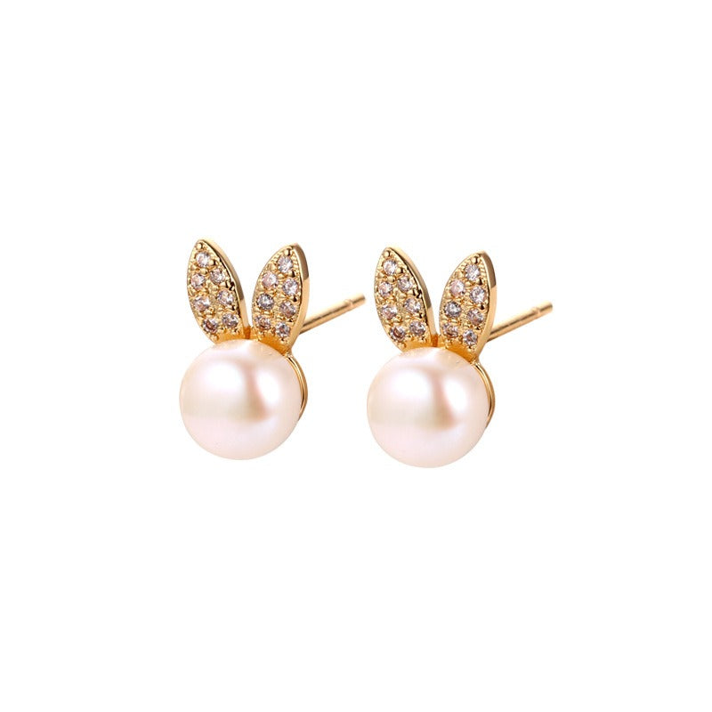 15,14 USD - Boucles d'oreilles mignonnes en forme de petite lapine, ornées de perles de zircon, accessoires d'oreilles tendance et élégants