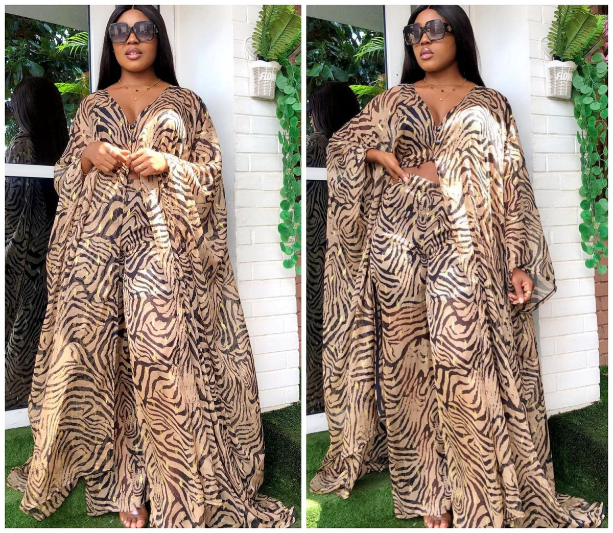 Ensemble deux pièces : cardigan en mousseline et pantalon ample (style robe africaine)
