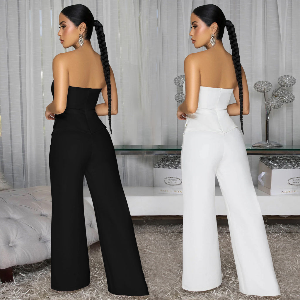 Combinaison bustier dos nu sexy à jambes larges pour femme