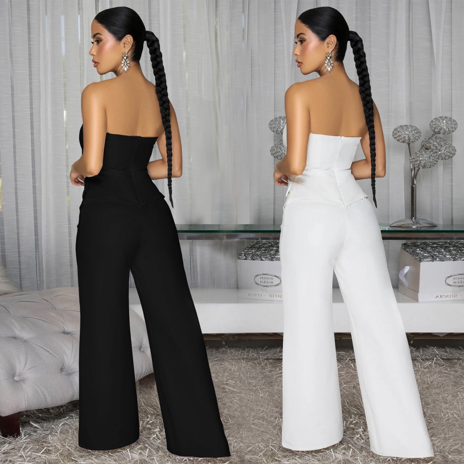 Combinaison bustier dos nu sexy à jambes larges pour femme