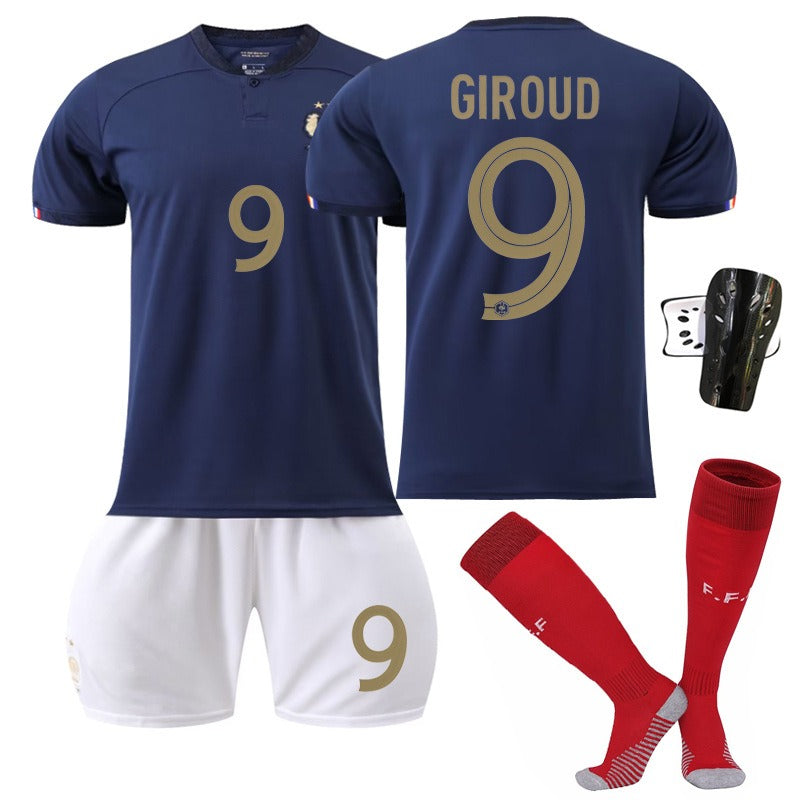 Ensemble de maillots domicile Coupe du Monde n° 10 Mbappé, 19 Benzema, 11 Dembélé, 9 Giroud
