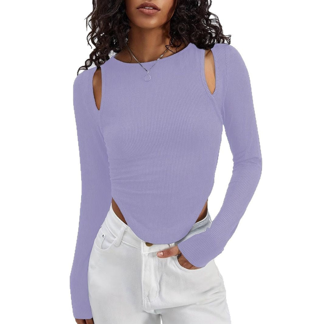 15.37 USD T-shirt à manches longues en maille à col rond pour femme - Sexy
