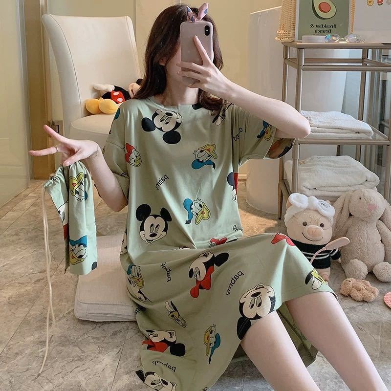 $12.80 - Women's Summer Pajamas, Short-Sleeve Nightgown, Ideal Homewear for Students, Cute Plus Size
