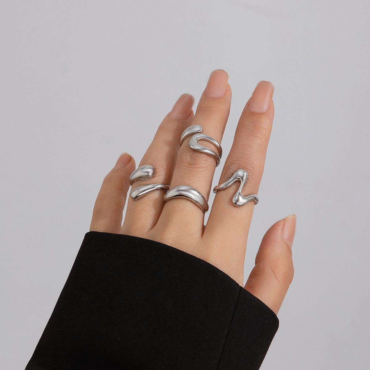 USD 7.70 - Geometric ring, open niche ring, index finger ring, curved lava metal ring
