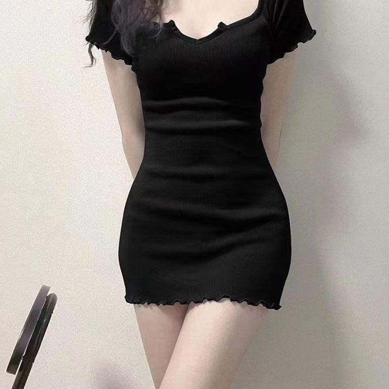 Robe plissée asymétrique à manches longues pour femme