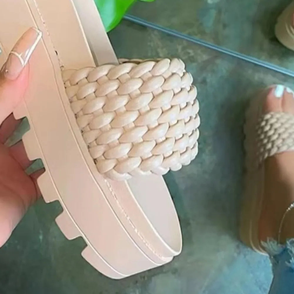 Open Toe PU Leather Platform Sandals