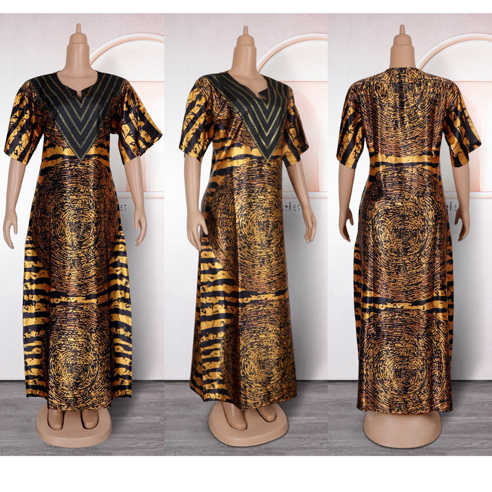 Robe longue ample à motifs pour femme africaine, grande taille, avec strass