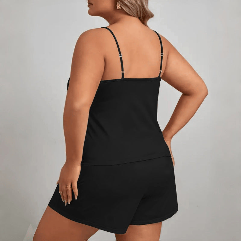 Ensemble de pyjama confortable pour femme avec imprimé lettres, short à bretelles oversize, idéal pour être porté à l'extérieur.