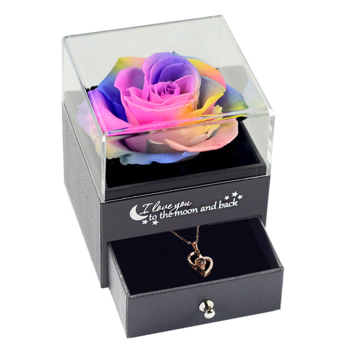 11,64/ 25,62 USD - Boîte à bijoux Fleur Éternelle Rose Coffret Cadeau Collier
