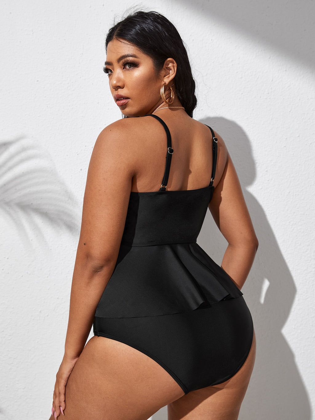 Swimsuit Women Two-Piece Solid Color Black Plus Size Fat