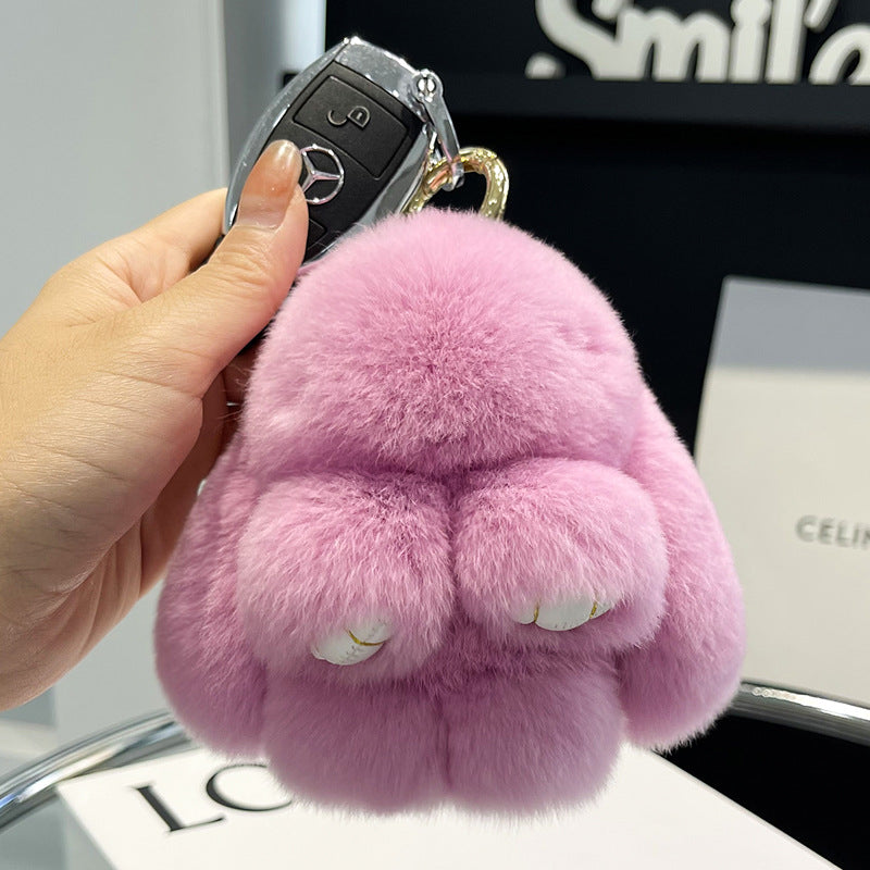 17,46 USD - Adorable lapin Rex en fourrure, porte-clés/pendentif/mini-sac en peluche, ornement lapin