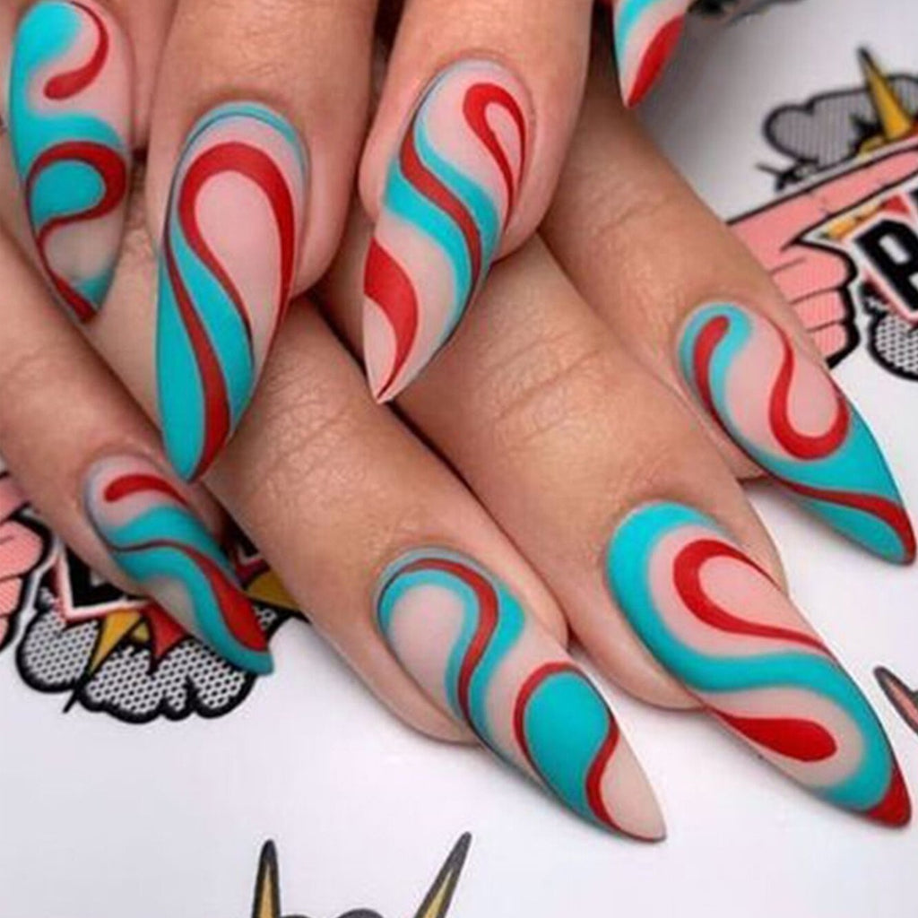 12.81 USD Manucure en amande, effet naturel, style tendance, ongles mi-longs, effet patchs.