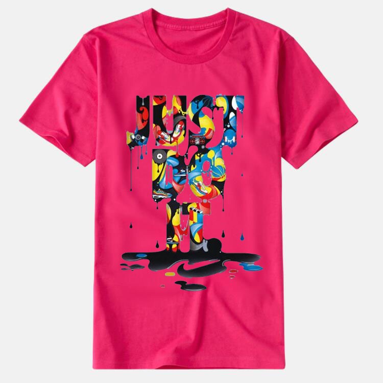 16,51 USD - T-shirt imprimé coloré à col rond pour hommes et femmes « JUST DO IT » ce qui signifie fais-le.