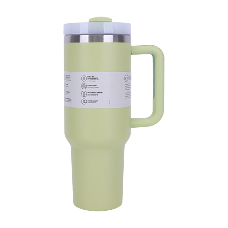 Gobelet isotherme de 1,2 L avec paille, poignée et couvercle – Acier inoxydable, boissons chaudes et froides, compatible avec les porte-gobelets de voiture