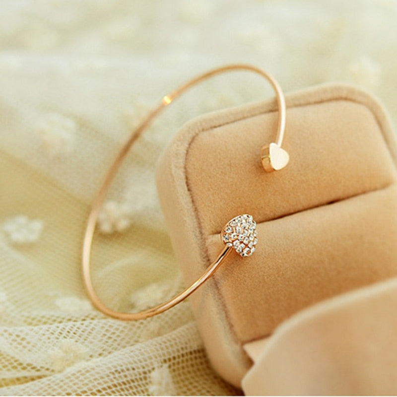 Pulsera brazalete ajustable con nudo y doble corazón de cristal para mujer, joya de regalo Mujer Pulseras