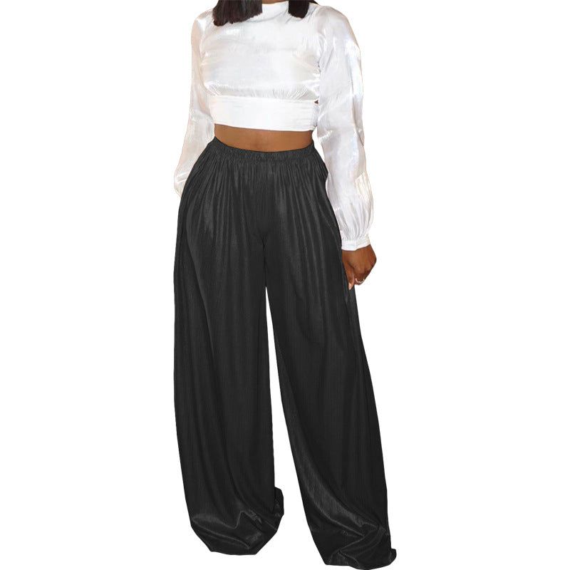 Pantalon large pour femme, style tendance et décontracté, avec motif doré réalisé par marquage à chaud.