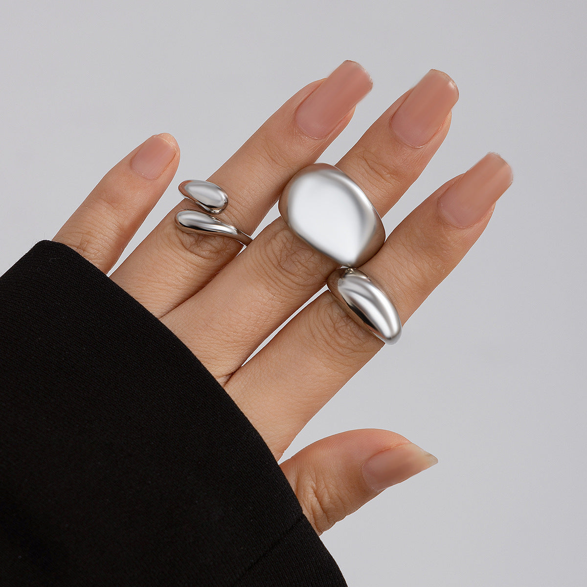 USD 7.70 - Geometric ring, open niche ring, index finger ring, curved lava metal ring