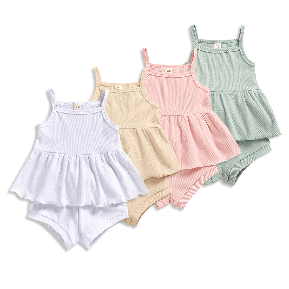 13.97 USD Ensemble 2 pièces pour bébé fille (1-3 ans) : haut et short sans manches en coton biologique uni.