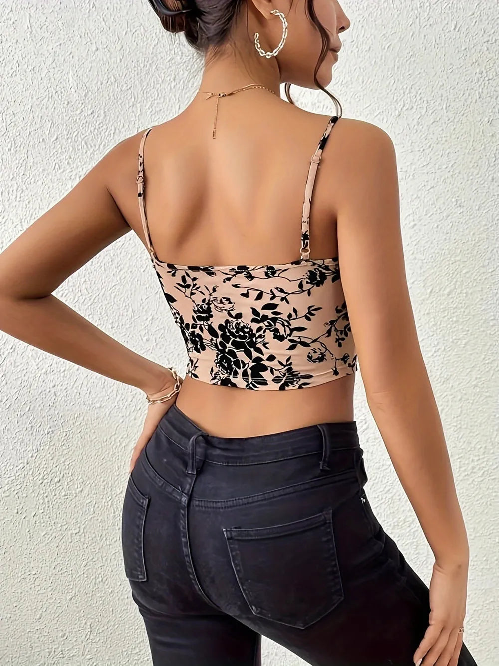 Printed round neck tank top