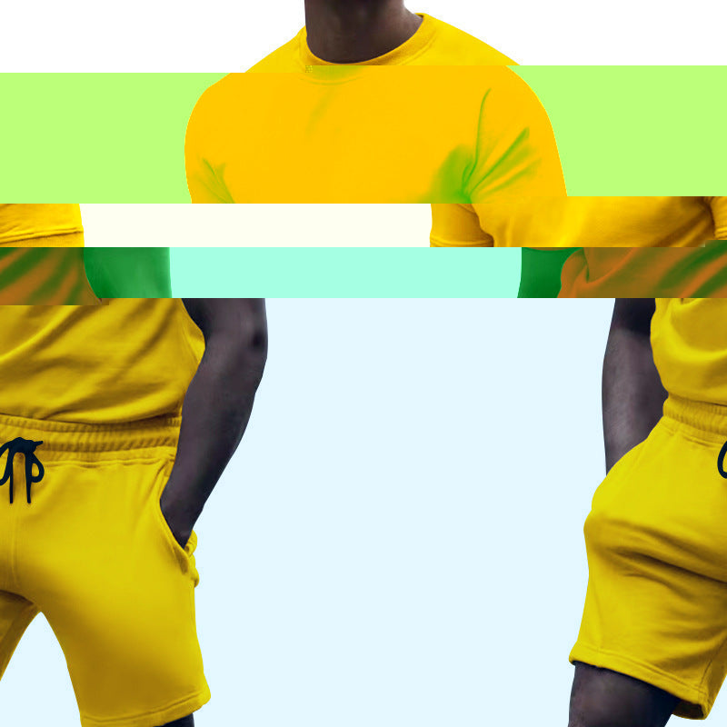 Survêtement de sport et de loisirs d'été pour homme, manches courtes, patchwork, col rond.