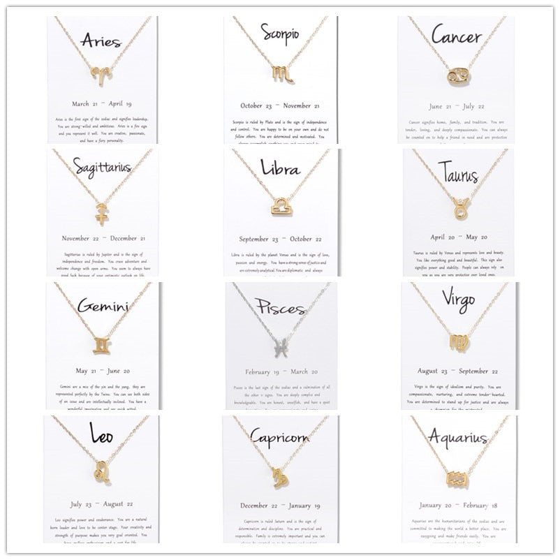 Collier pendentif zodiaque 12 constellations avec carte blanche
