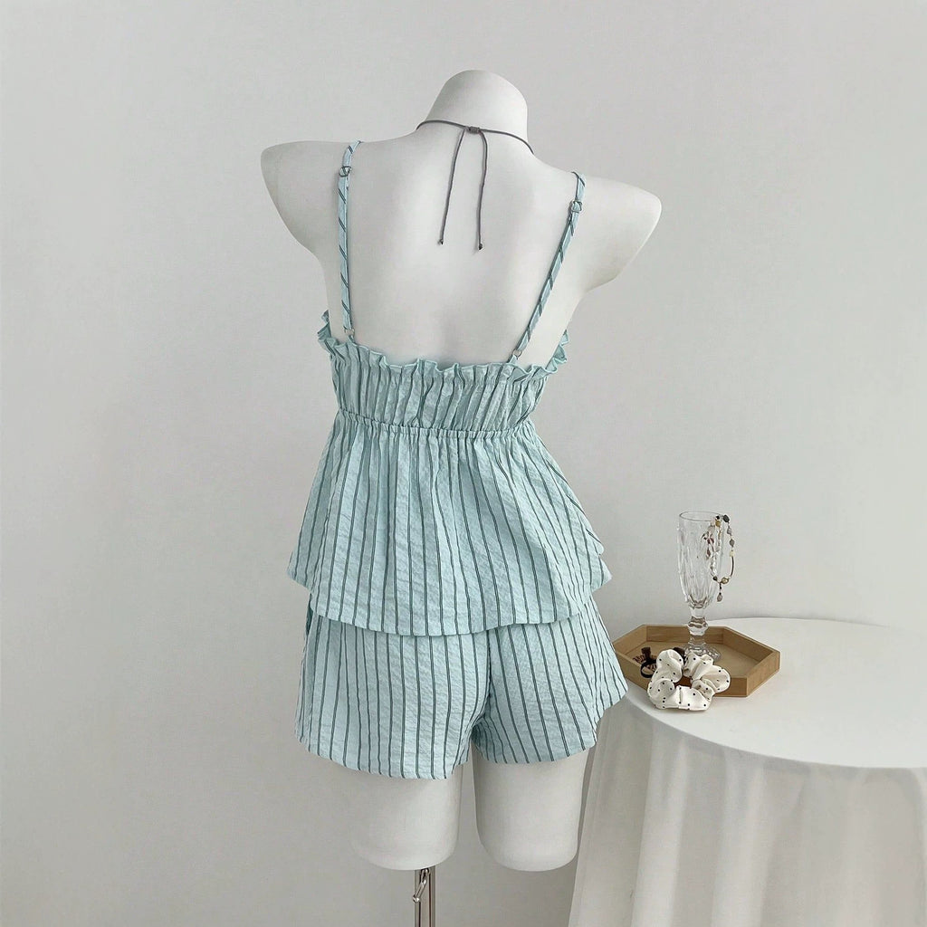 Ensemble deux pièces débardeur rayé à col en V et short pour femme