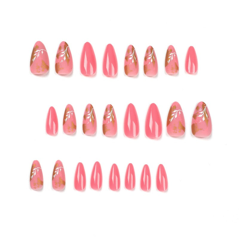 Wearable Manicure Pink polka dot nails Gold leaf ink White flower nail stickers Removable nails
