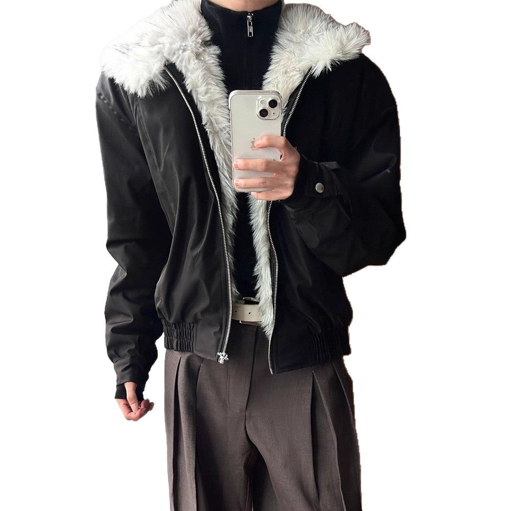 Manteau court d'hiver épais à col en fourrure Wolf King Mountain Hawk pour homme, veste haut de gamme trois-pièces