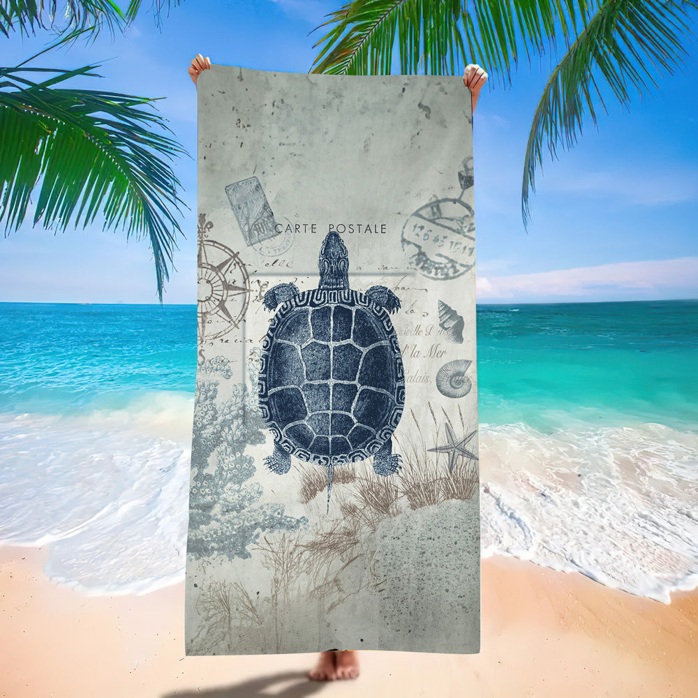 Serviette de plage en microfibre ultra-fine à motif de tortue marine – Serviette de bain double face à séchage rapide – Tapis de plage anti-sable