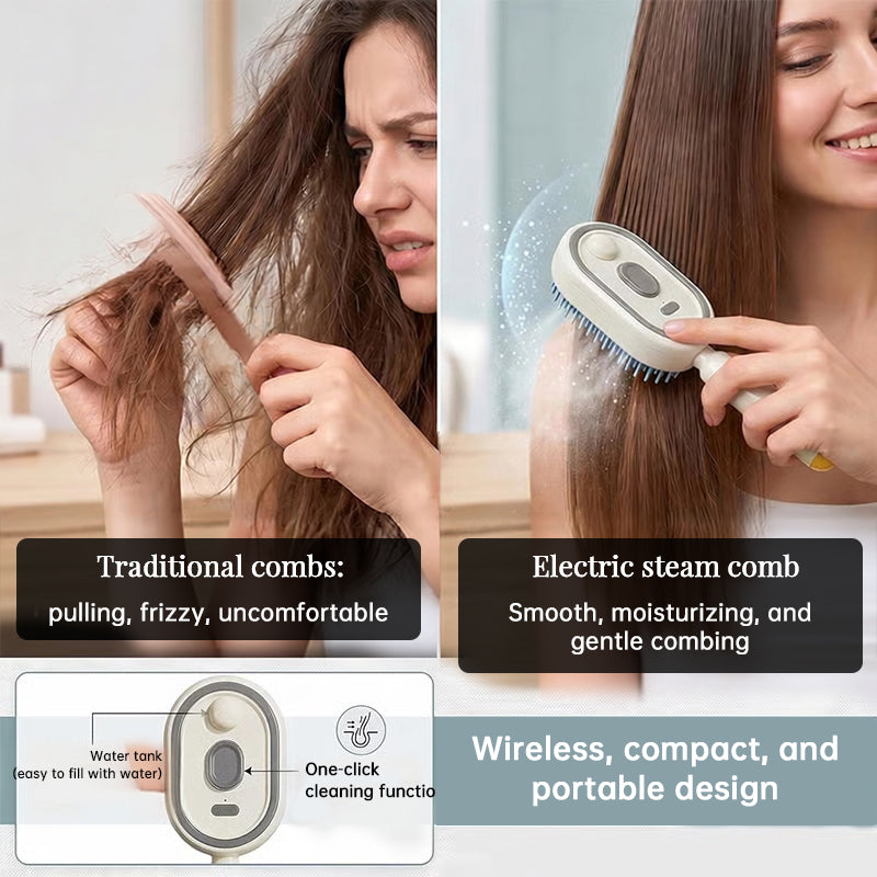 Brosse à cheveux électrique vapeur avec brumisateur, peigne lissant ionique pour moins de casse et sans résidus, outil de coiffage pour des cheveux lisses et brillants